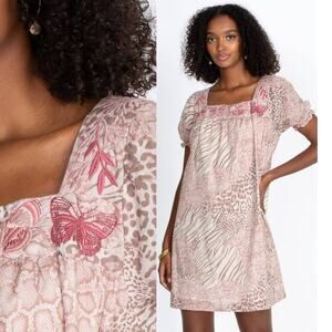 Johnny Was Workshop Embroidered Butterfly Jayla Square Neck Park Dress sz M